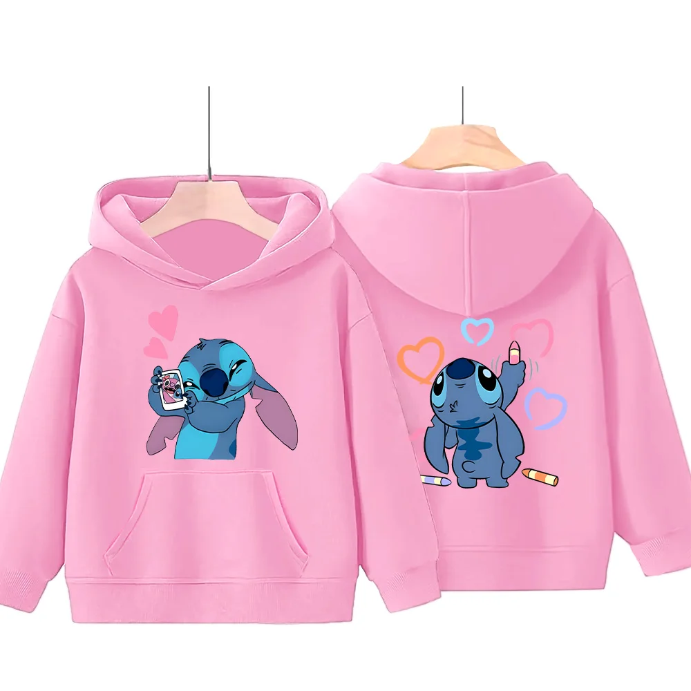 

Disney Stitch Loving Pullover Children's New Fashion Hoodie Copy of Stitch and Angel Sweatshirt Baby Boys Girls Two Side Clothes