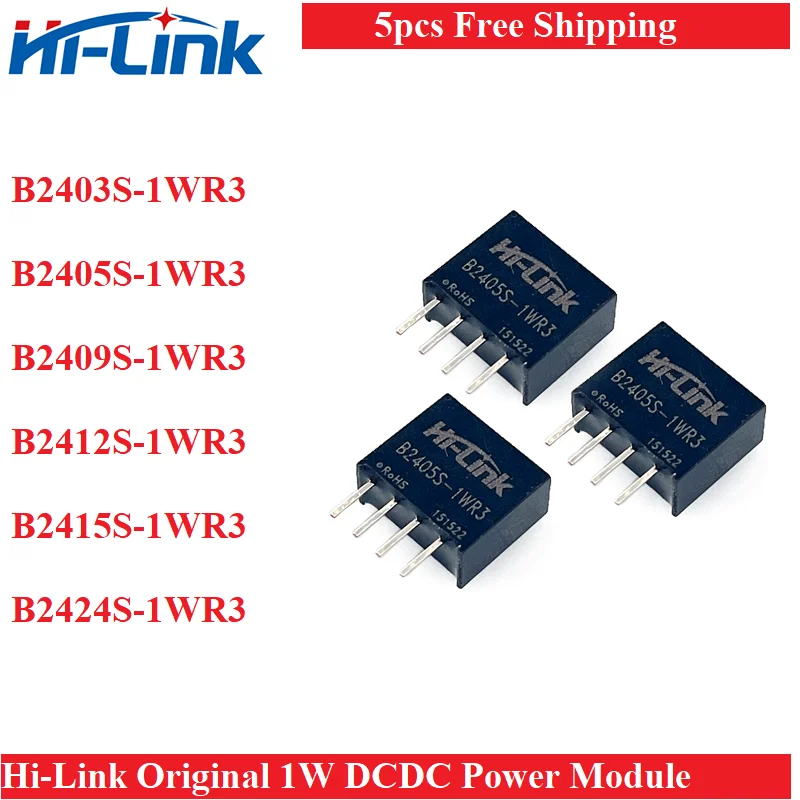 

5pcs/lot Hi-Link B2405S-1WR3 small size low cost 24V to 5V 1W high-efficiency DC DC converter voltage transformer Smart Home