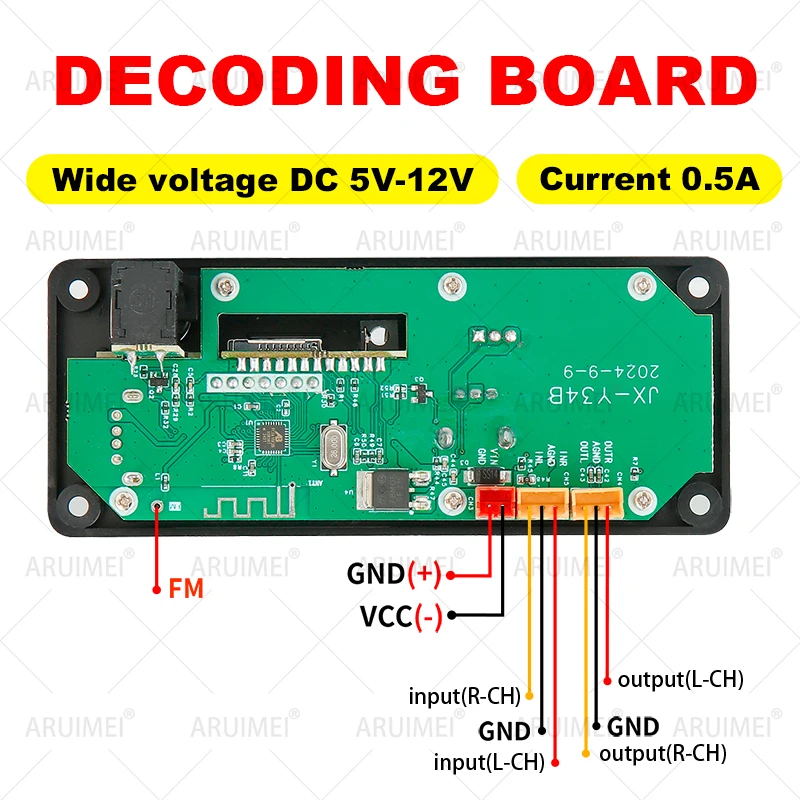 Bluetooth 5.0 MP3 WMA WAV Decoder Board 12V Handsfree 6.5mm Microphone USB TF FM Car Audio Music Player Speaker Volume Control