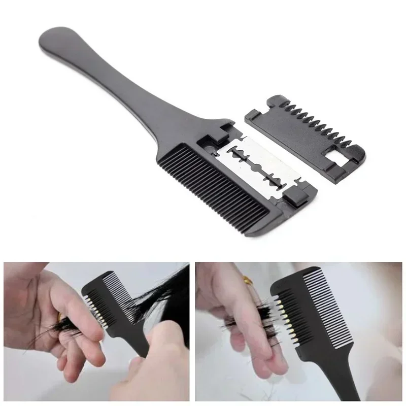 1Pcs Tragbare Abnehmbare Zweischneidige Schwarz Griff Rasierer mit Pony Ausdünnung Kamm Professionelle Friseur Salon Styling Zubehör
