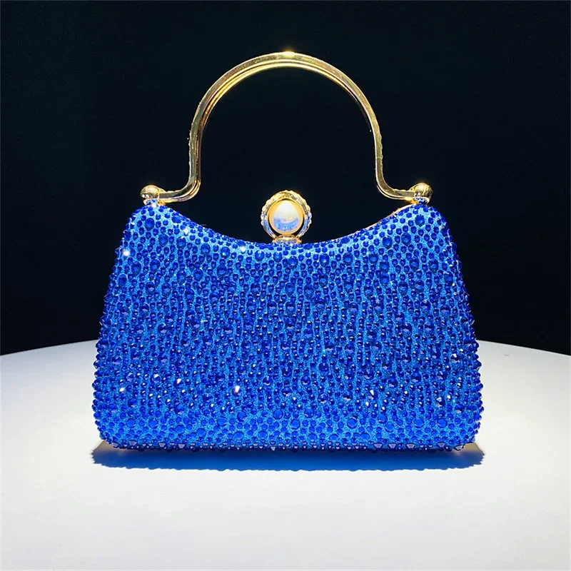 Royal Blue Handbags for Women Prom/wedding Rhinestone Evening Bags Mother of Bride/groom Top-handle Bags Solid Color Gold Silver