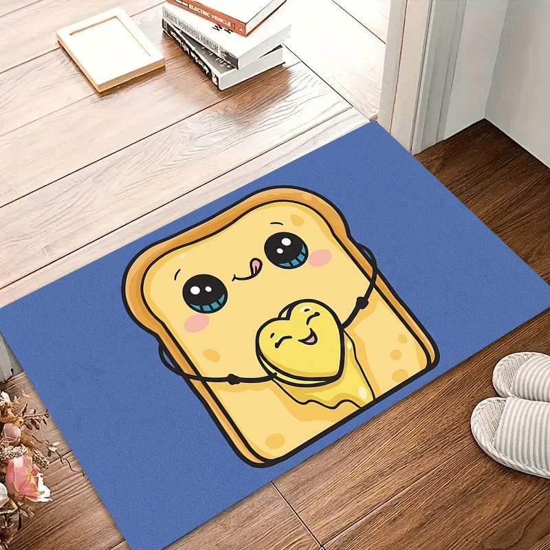 Durable Entry Door Mat Cute Toast & Butter Hug Area Rug Non-Slip Carpets for Living Room Soft Bedroom Floor Mat Home Rugs Gift