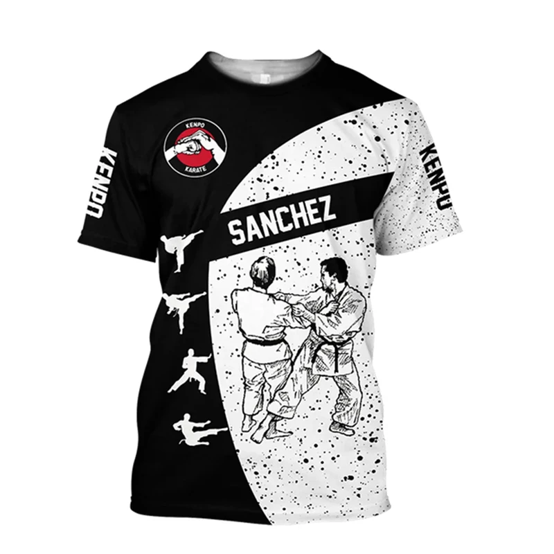 Męska odzież treningowa Kungfu Karate Fistfight Harajuku Print męska T Shirt Casual Oversized krótki rękaw damska odzież sportowa