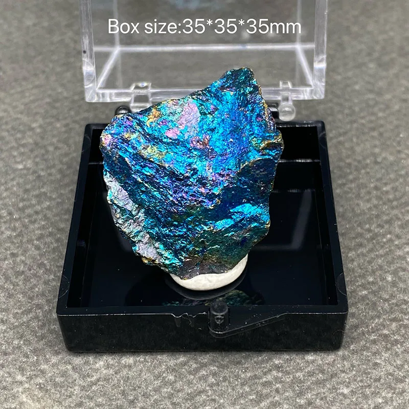 100% Natural Blue Series Bornite Mineral Specimens Healing Crystal, Cultural Beads + Box Size: 35*35*35mm