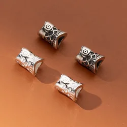 1pc/Lot 925 Sterling Silver Retro Fish Tube Loose Beads 6x8mm Decoration Big Hole Bracelets Spacer Charms DIY Jewelry Findings