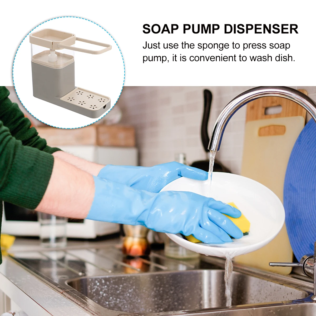 

Shelf Press Soap Dispenser Sponge Holder Storage Case Manual Washing-up Liquid Container Pump