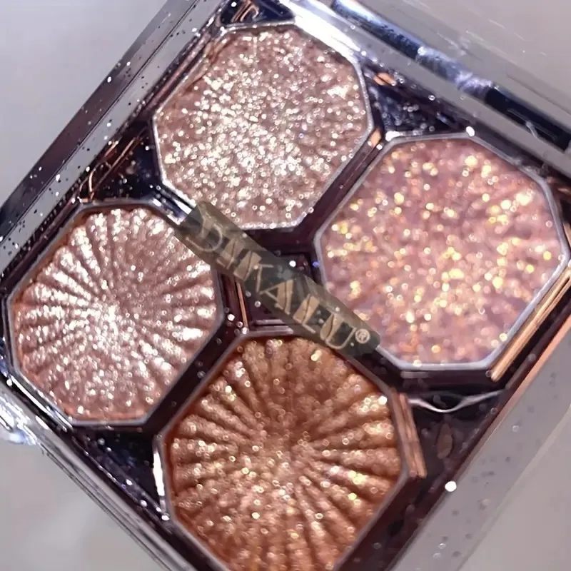 Shimmering Diamond Glitter 4-Color Eyeshadow Palette, Luxurious Pearly Luminous Grey-Brown Shades, High Fashion Eye Makeup
