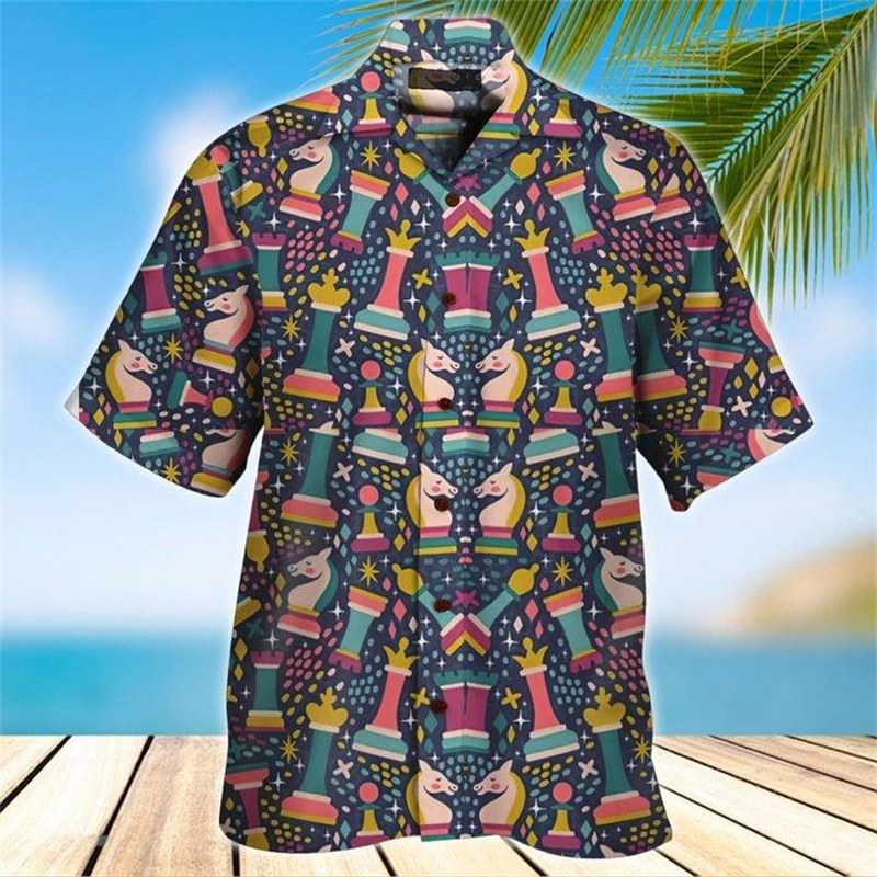 Sommer Hawaiian Schach Grafik Casual Shirt Heißer Verkauf Für Männer 3d Druck Kurzarm Strand Übergroßen Lustige Kleidung Mode Blusen