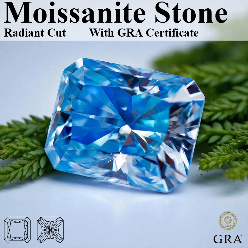 

Moissanite Stone Radiant Cut Ice Blue VVS1 Loose Gemstone Beads With Certificate For Jewelry Making Pass Diamond Tester