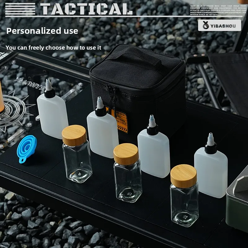 

Сумка для хранения приправ для приготовления пищи на открытом воздухе, портативный органайзер для специй с герметичными бутылками, водостойкая ткань Оксфорд для кемпинга