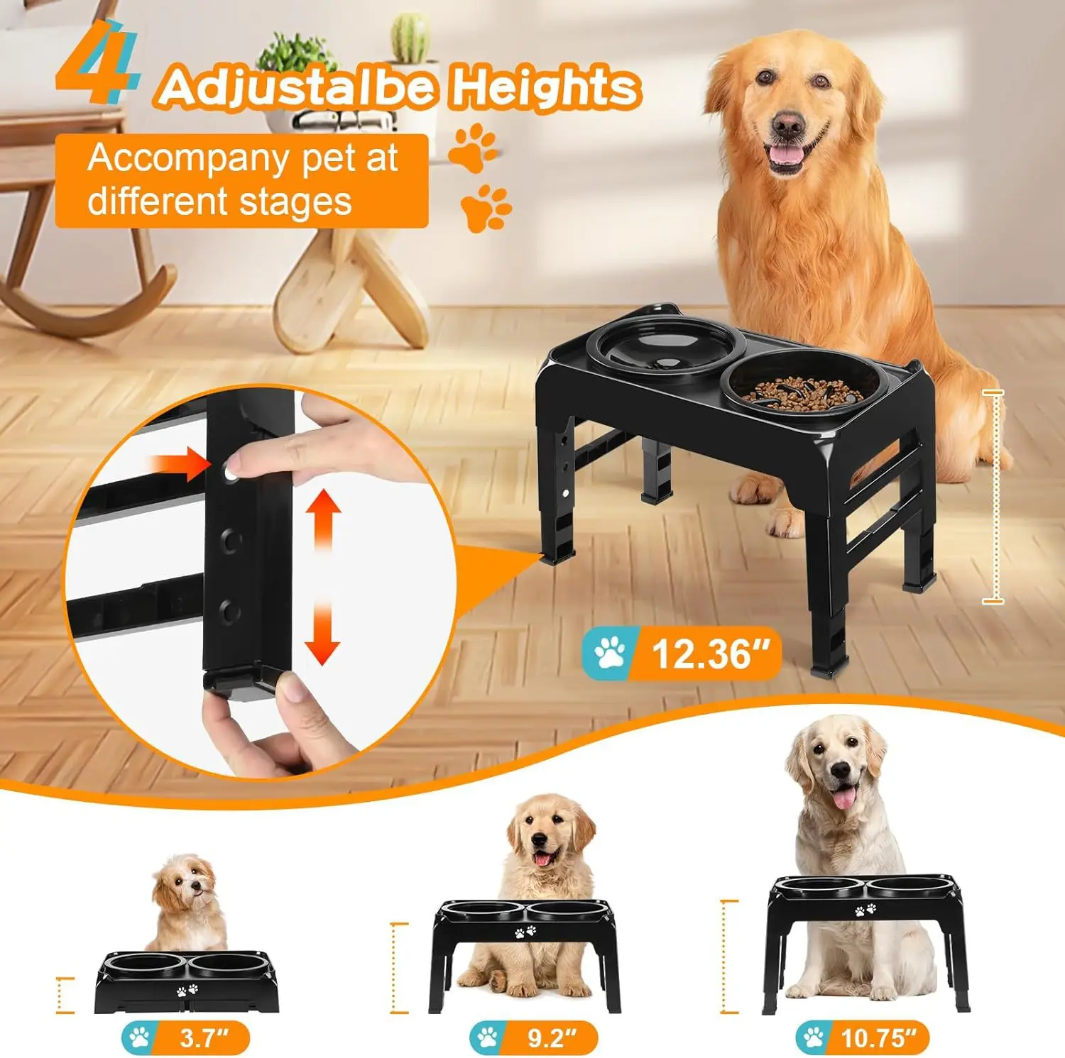 

Elevated Dog Feeder Dogs Bowls Adjustable Raised Stand with Double Stainless Steel Food Water Bowls for Small Medium Large Dogs