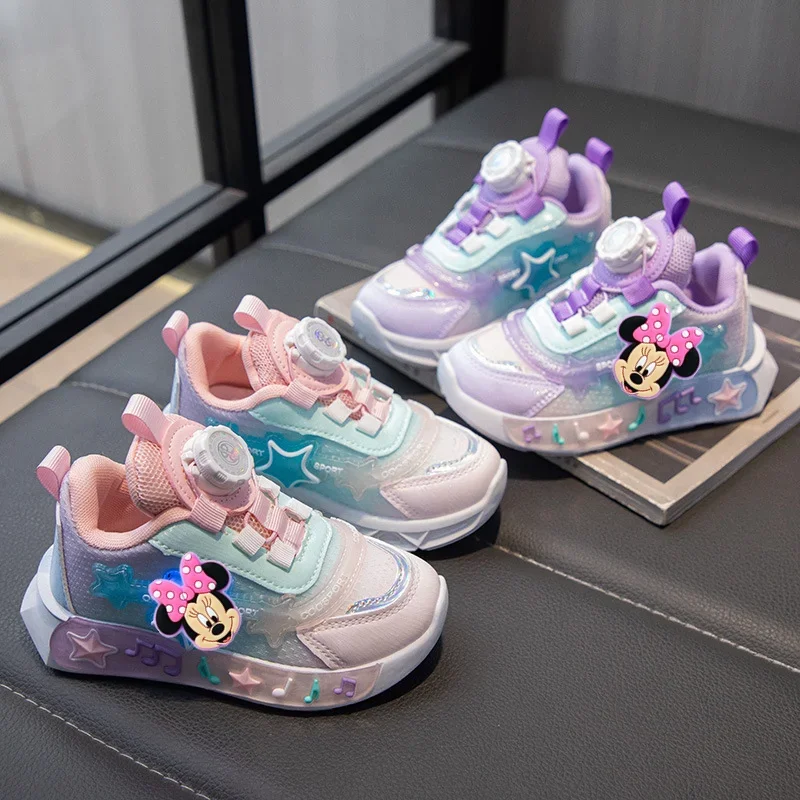 

Frozen Girls Sneakers Elsa Spring & Fall New Kids Breathable Mesh Lighted Casual Shoes Disney Princess Soft Sole Swivel Button