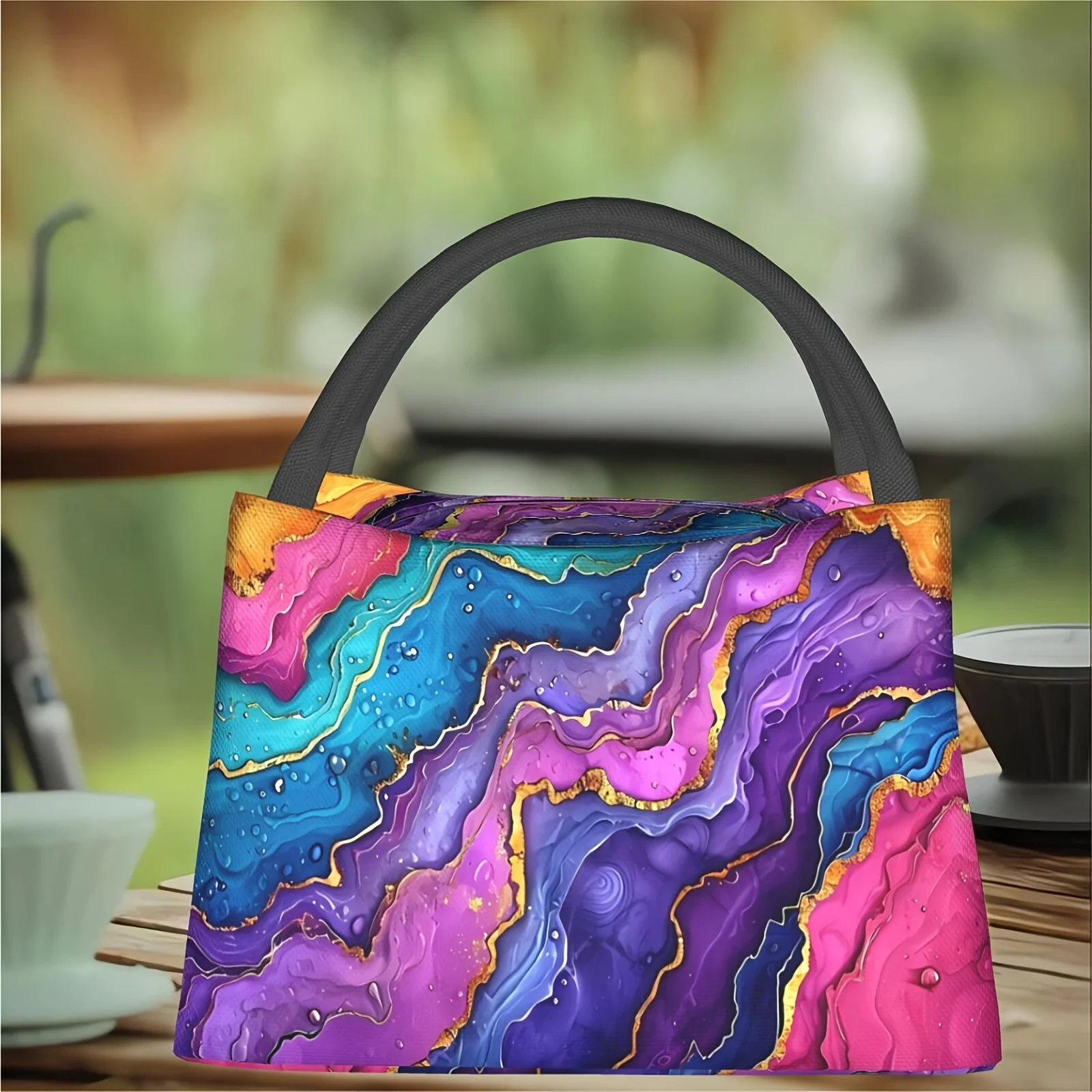 Abstract Agate Print Insulated Lunch Bag Portable Thermal Cooler Food Carrier for Work Picnic