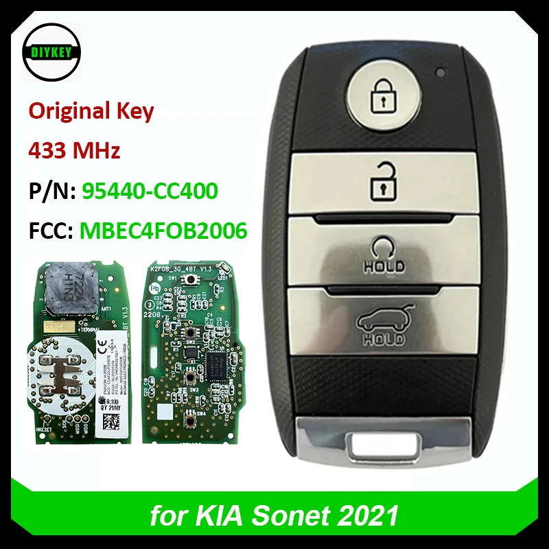 DIYKEY Original Keyless Remote Car Key Fob for KIA Sonet 2021 P/N 95440-CC400 - FCCID MBEC4FOB2006 - 6A Chip 433MHz 4 Button