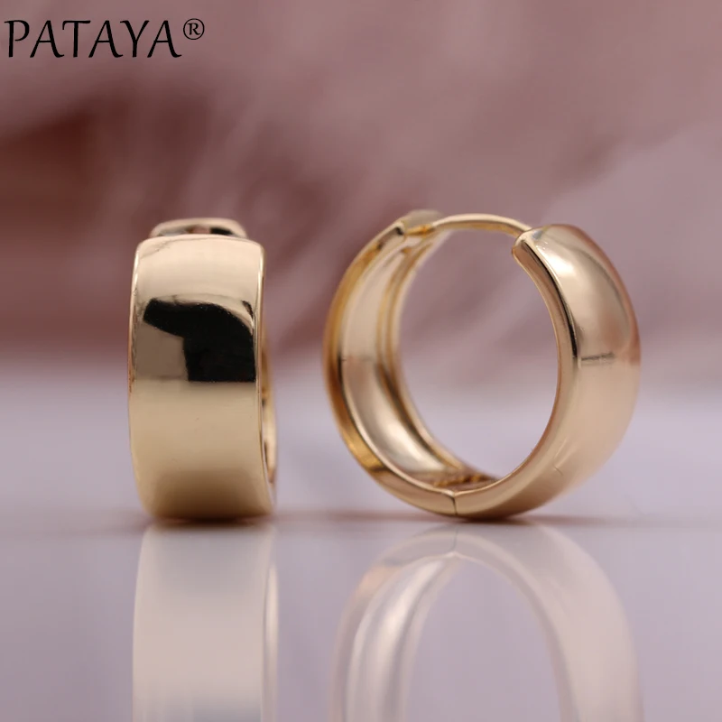 

PATAYA New Glossy Circle Metal Drop Earrrings High Quality Fashion Women Jewelry 585 Rose Gold Color Casual Lovely Earrings