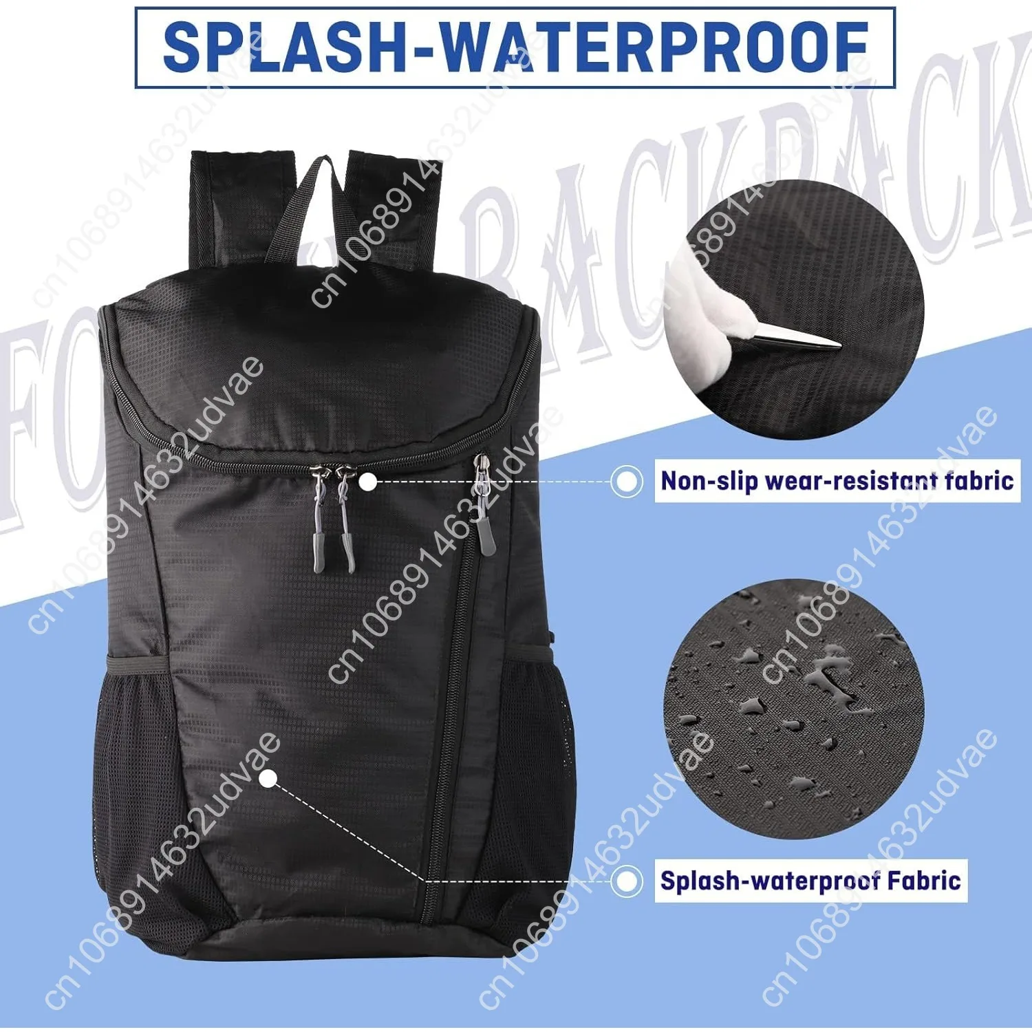 DOVO Hiking Backpack, Waterproof and Wear-resistant Lightweight Backpack Packable,Outdoor Travel Camping Daypack Foldable-BLACK