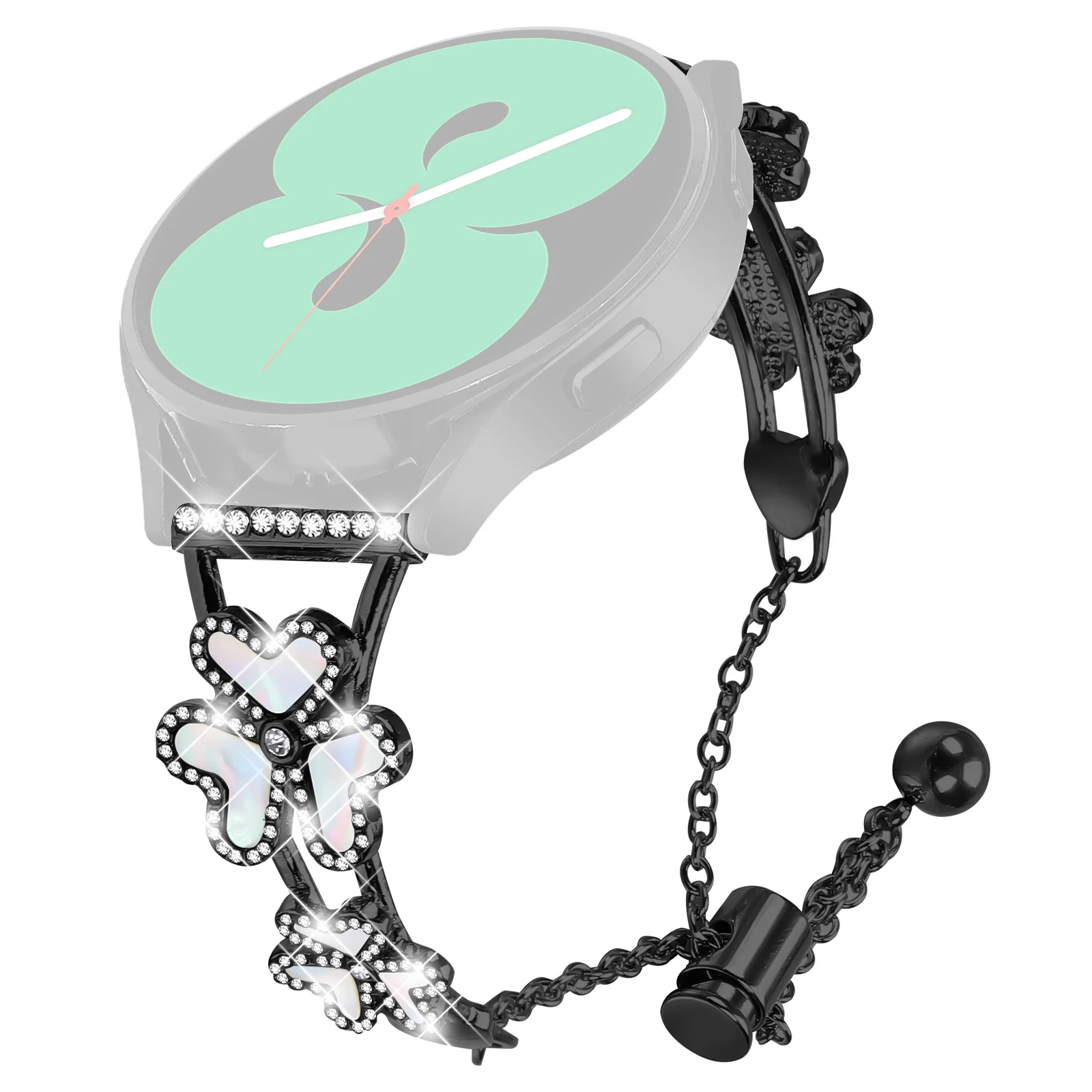 

Metal Band Heart Clover Decor For GarminMove Luxe / Vivomove Luxe Watch Bracelet Replacement - Black