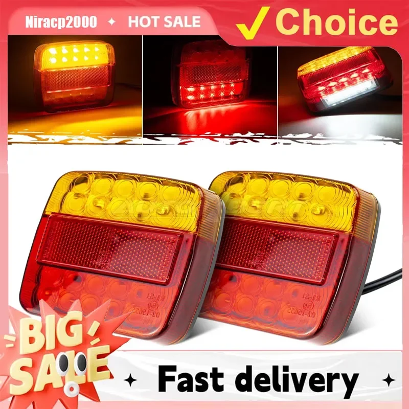 

2Pcs Trailer Rear Tail Light 26LED 12V Turn Light Stop Light Reflector License Plate Light Trailer Truck