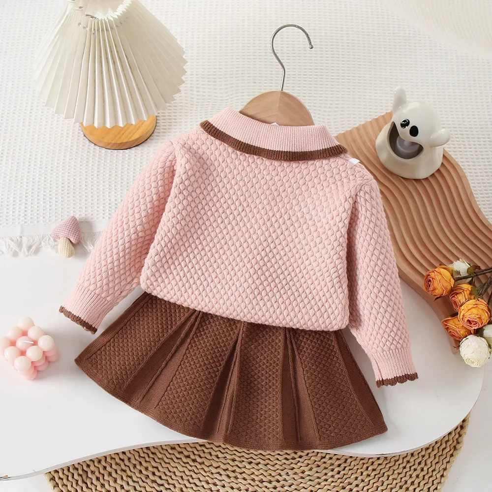Children\'s Clothing Sets Three-dimensional Rabbit Knitted Cardigan + Pleated Skirt Baby Girl Winter Clothes Knit Sweater