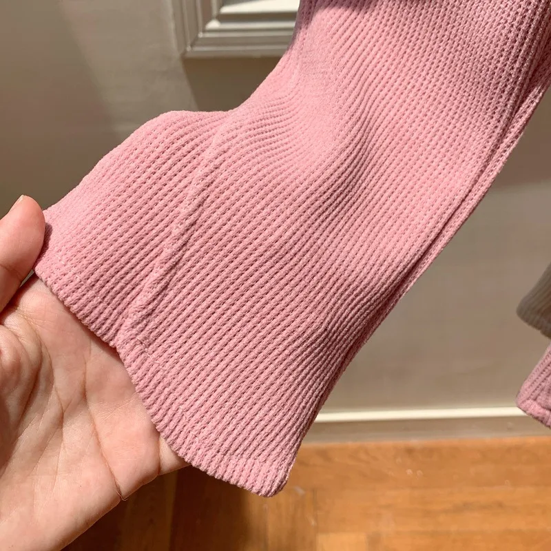 Autumn New Girls' Flared Pants Korean Versatile Kids Solid Pit Striped Pants 1-8Y Toddler Children's Cotton Casual Outer Pants