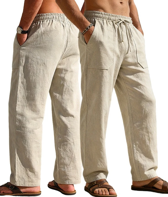 2026 Summer Men's Simple Cotton and Linen Loose Wide-leg Casual Trend Casual Trousers