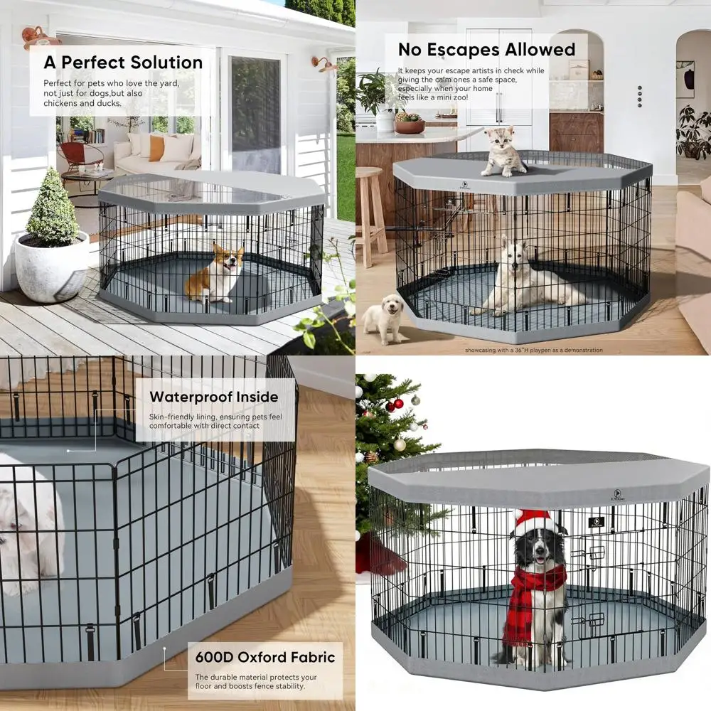 

Восьмипанельный складной вольер для собак высотой 30 дюймов с серым нижним матом и верхним покрытием, подходит для использования в помещении и для маленьких и средних животных