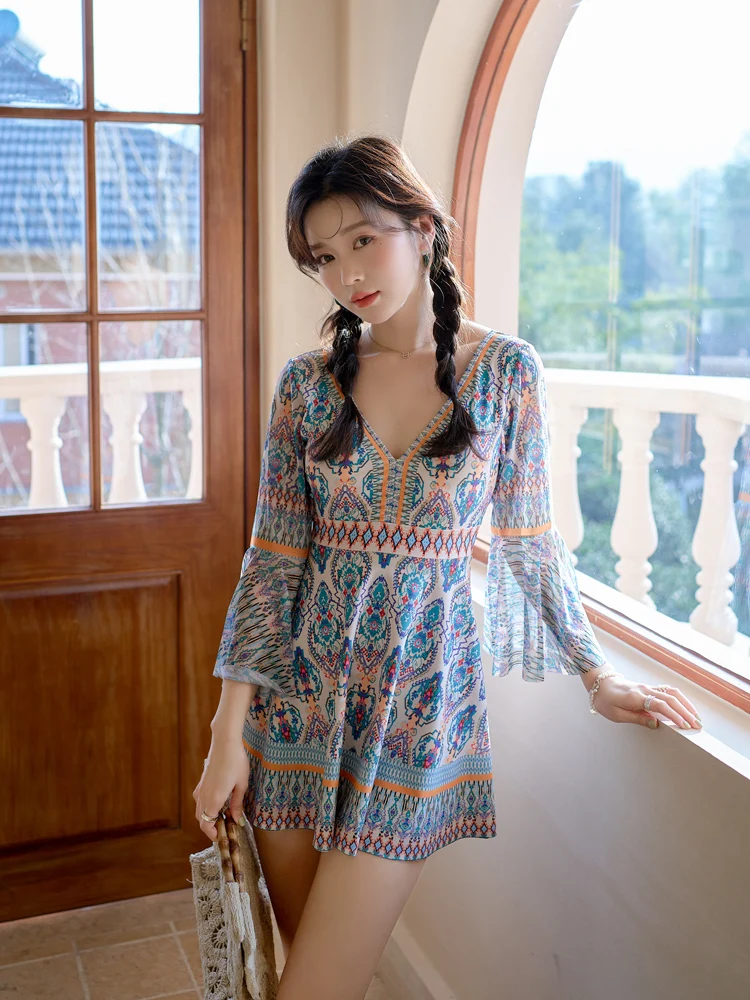 Sexy One-Piece Swimsuit for Women Faionable Thermal Leisure Sports Slimming Luxury by QiHai Long Sve Fixed Chest Pad