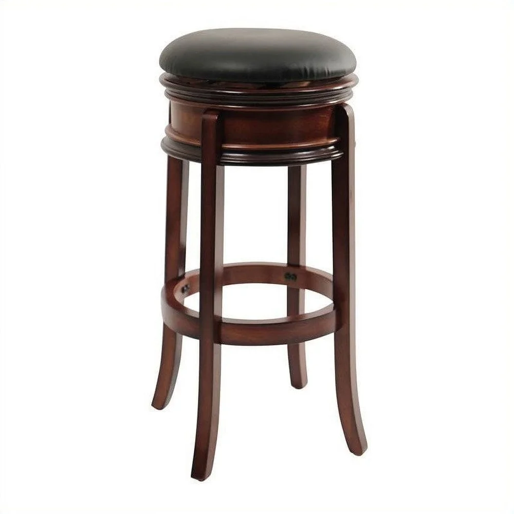 

29in Backless Swivel Bar Stool Hardwood Construction Faux Leather Seat 360 Degree Swivel Footrest Flared Legs Easy Clean Dining