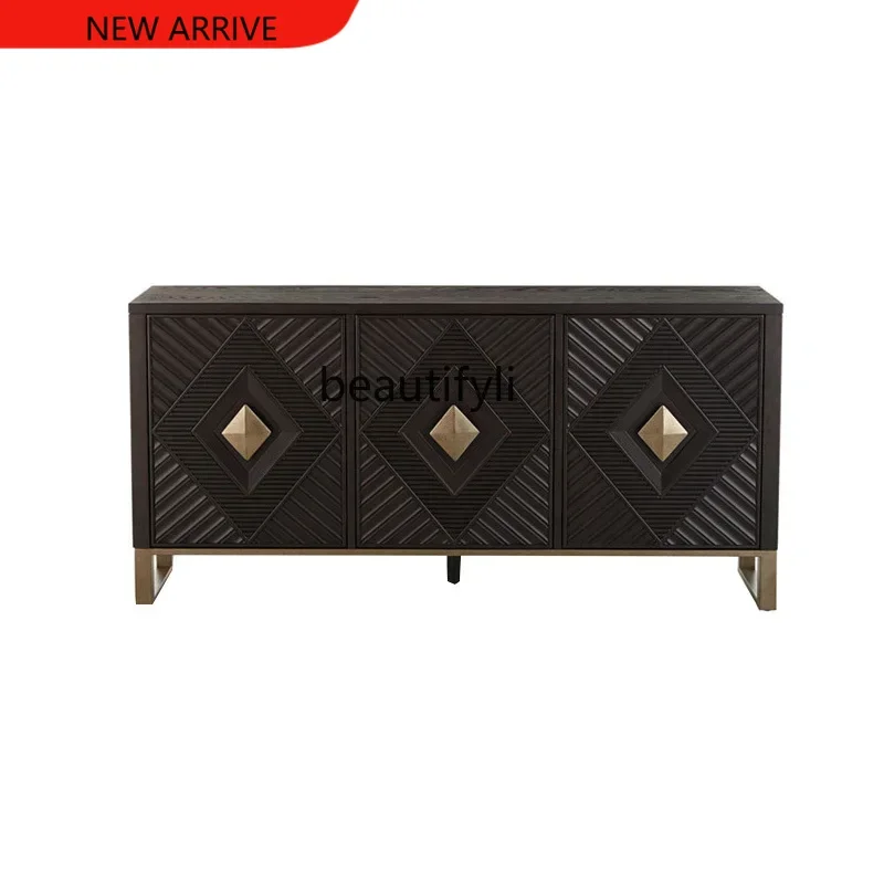 

X CQYAmerican solid wood carving flower dining side cabinet living room foyer entrance decorative cabinet light luxury locker