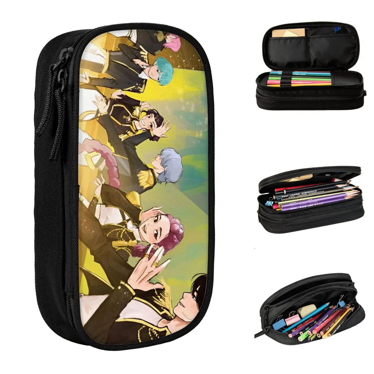 

Vintage Pencil Case Saja Boys Kpop Demon Hunter Pencil Pouch School Pencil Cases Kids Canvas Printed Stationery Organizer