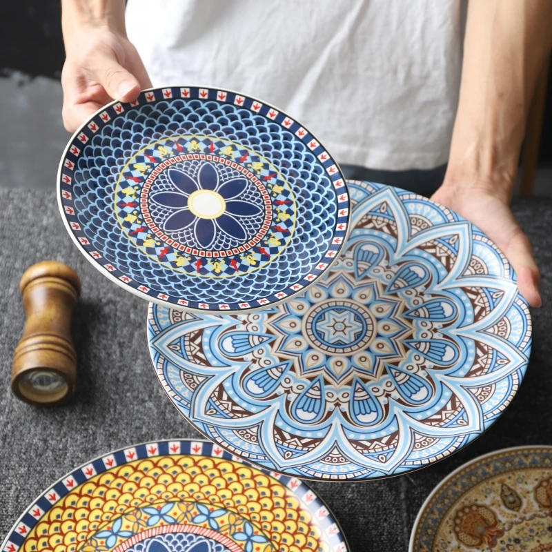 Plato de cerámica bohemio de estilo europeo, plato creativo para carne de res, plato para uso doméstico, forma Circular, uso ...