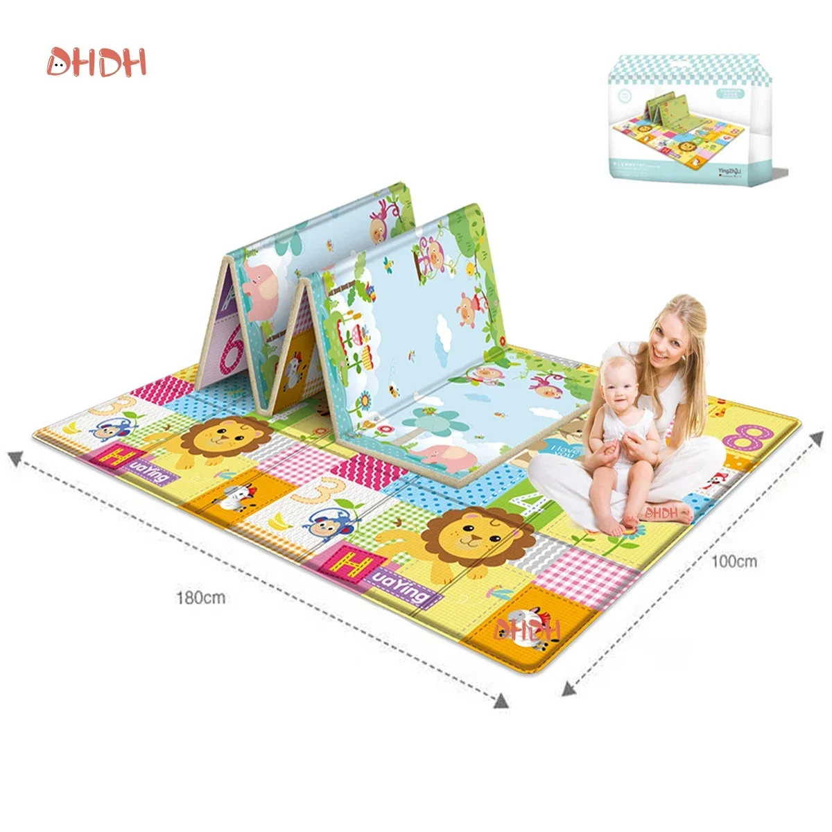 

97*177cm Baby Play Mat Foldable Children Carpet Double-Sided Pattern Kid Room Carpet Educational Activity Surface Easy to Carry