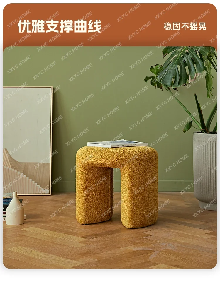 A  Round turmeric short wool dressing stool, porch mobile shoe changing stool entry soft bag small seat