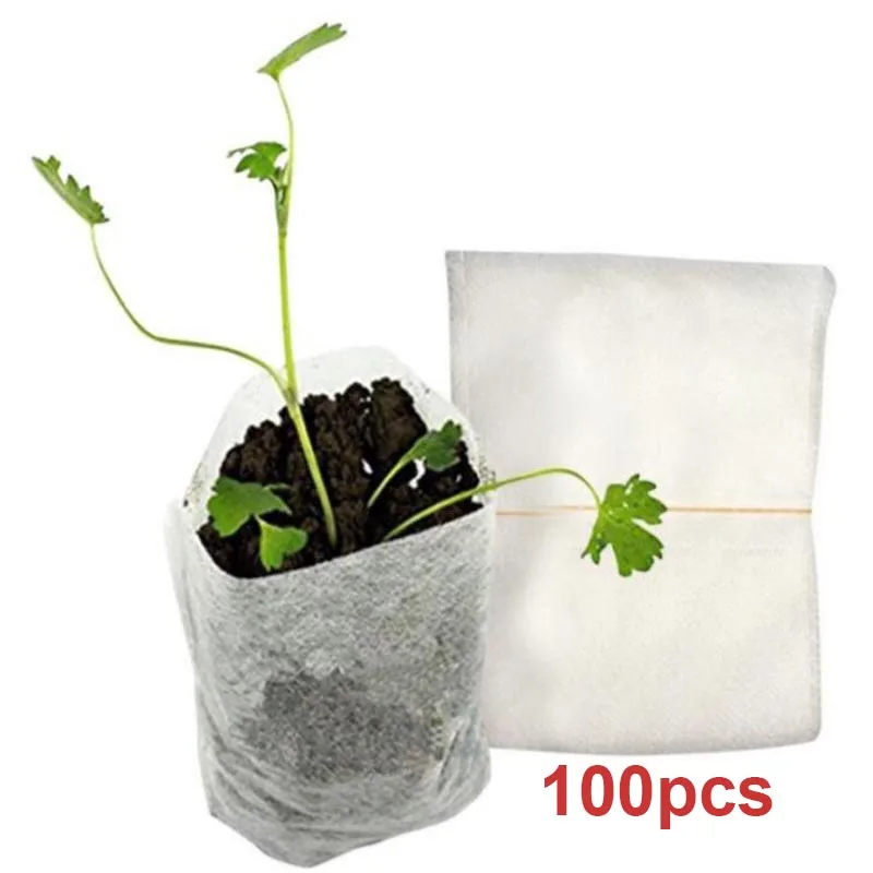 100pcs Gardening plant Nursery pots bags growing pots vegetable planter Tools Fabric Garden grow Planting Bags 8*10cm Degradable