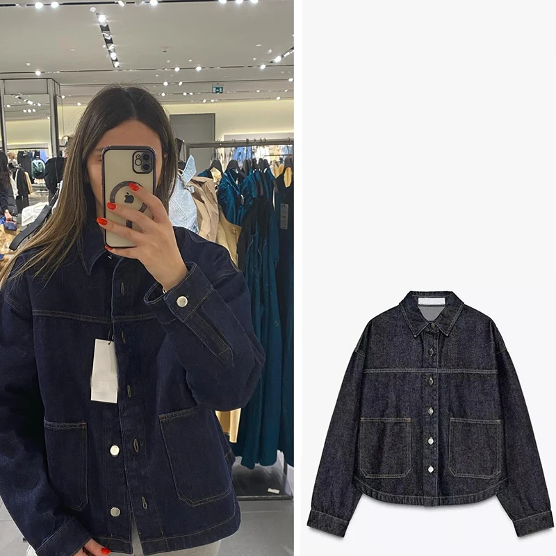 สีทึบแฟชั่น DENIM แจ็คเก็ตผู้หญิง 2025 ใหม่หลวมสําหรับฤดูใบไม้ผลิฤดูใบไม้ร่วง 2 กระเป๋าเดียว Breasted หญิง Outerwear