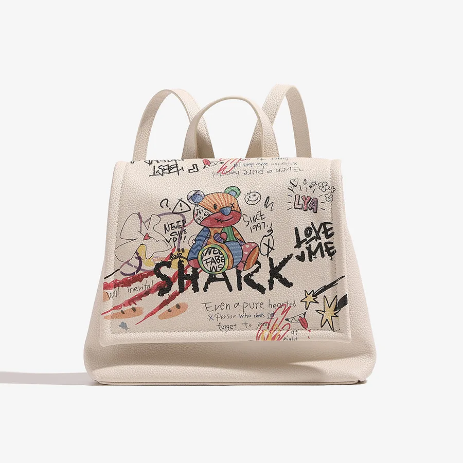 

Новый модный рюкзак с граффити-принтом в виде медведя для женщин, повседневная универсальная сумка через плечо, стильная женская сумка на каждый день.