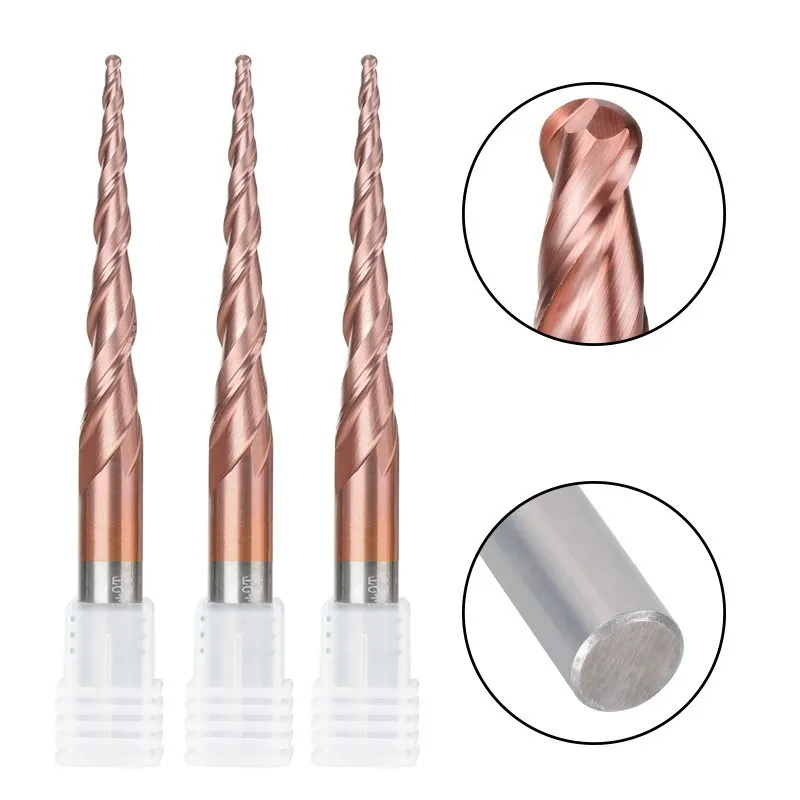 XCAN Milling Cutter Ball Nose Tapered End Mills HRC62 Carbide CNC Carving Bit Engraving Router Bit R0.25-R2.0 Wood Metal Endmill