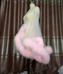 Pink Feather Robe Evening Dresses Pregnant Women Photo tunic Women's Edge Tulle Bridal Robe Bathrobes with Belt