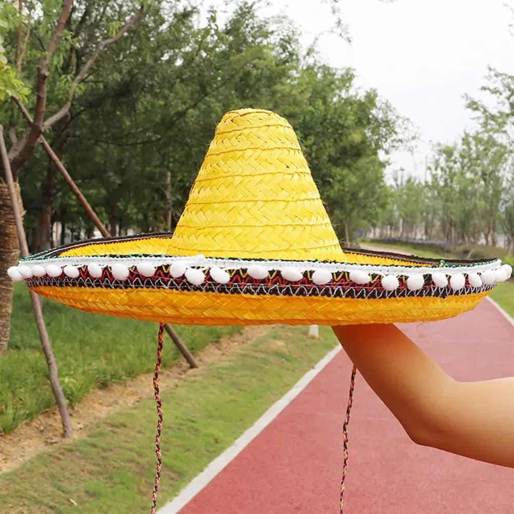 Mexican Style Straw Hats Wide Brim Colorful Men Women Summer Outdoor Sun Hat Large Size Cool Raffia Sombrero for Halloween Party