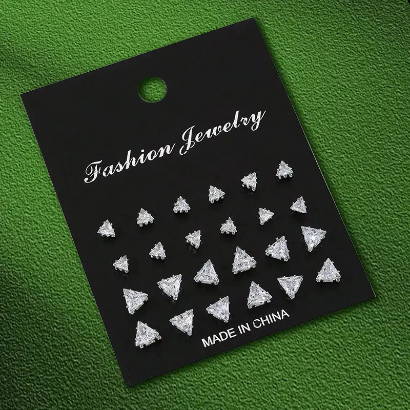 طقم 24 زوجًا من أقراط الزركون اللامعة للنساء والرجال يوميًا متعدد الاستخدامات أنيق فضي اللون كريستال الأذن مجوهرات اكسسوارات #6