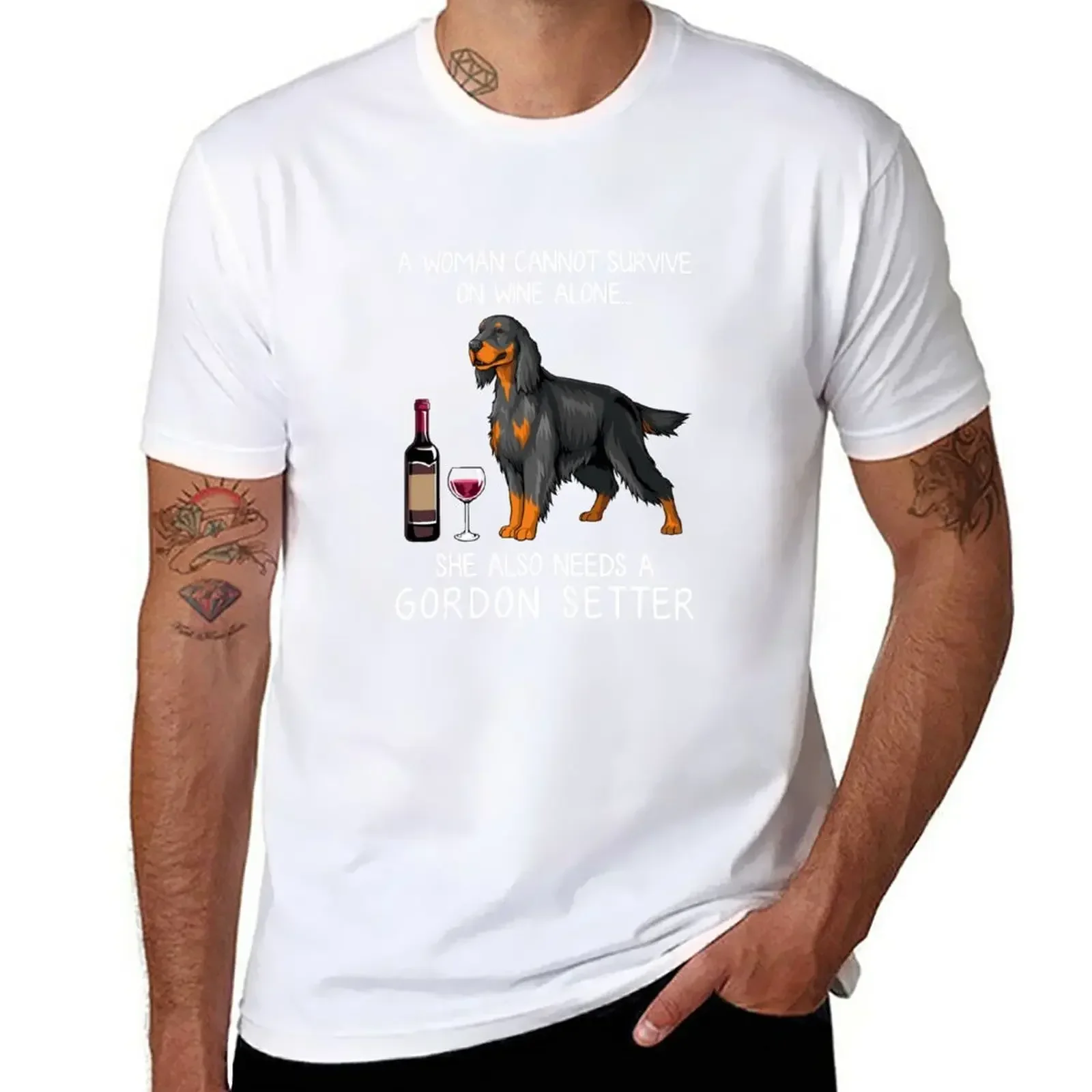 Gordon Setter and wine Funny dog T-Shirt sports fans blacks mens big and tall t shirts 2024 heavyweight new arrival round neck