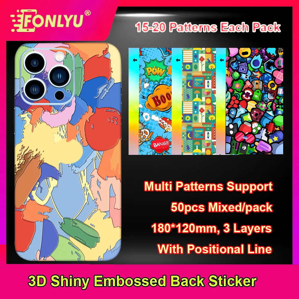 

FONLYU 50pcs Back Stickers for Mobile Phone Skins Colorful Back Glass Rear Cover Protective Film Cutting Machine Plotter Devia