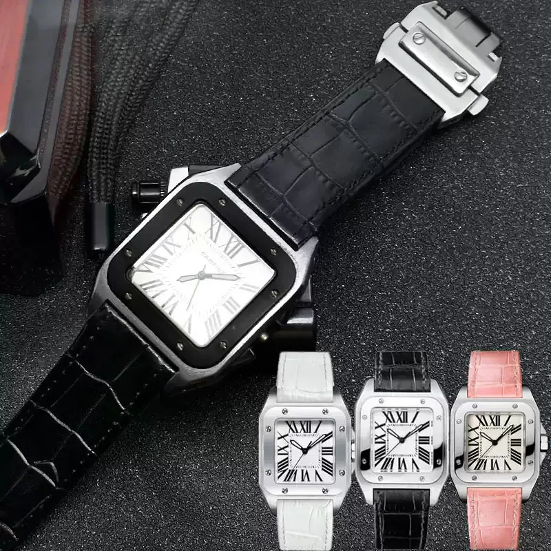 

Genuine Leather Watch Strap For Cartier Santos Watchband Santos 100 Men's And Women Folding Buckle strap 20mm 23mm accessories