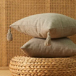 Khaki 45x45cm Pillowcase Tassel Textured Rustic Neutral Cotton Linen Cushion Cover Modern Farmhouse Fall Decor Pillowcase 방석