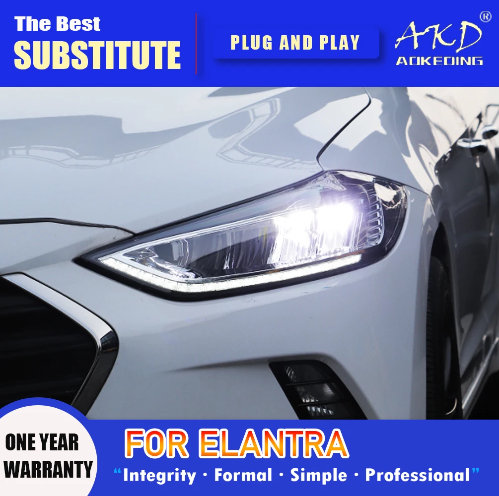 AKD Head Lamp for Hyundai Elantra LED Headlight 2016-2020 Headlights  Elantra DRL Turn Signal High Beam Angel Eye Projector Lens