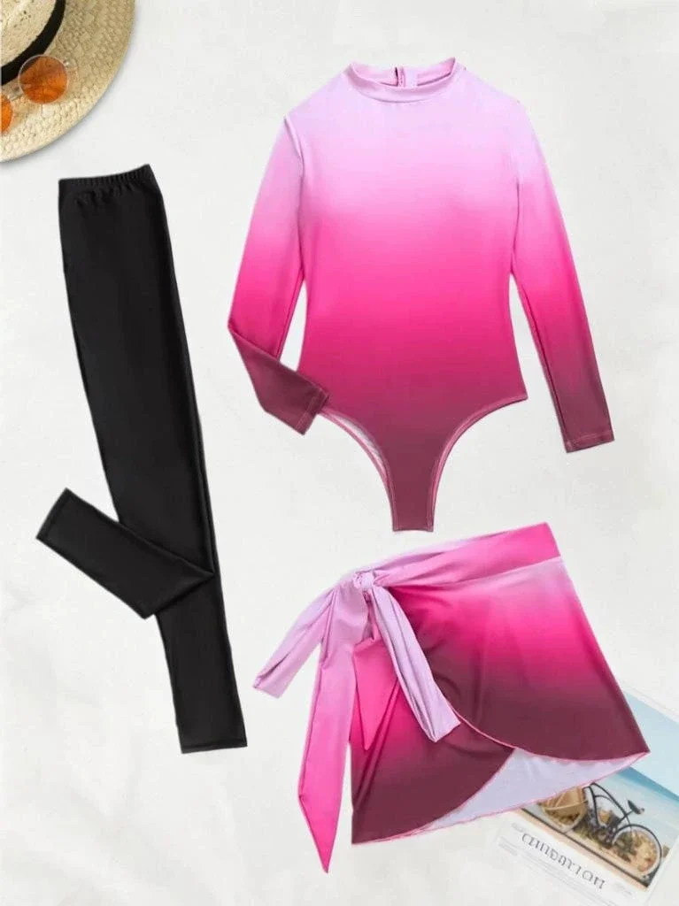 New burkini Femmes Muslim Womens Swimwear Three-piece Gradient Green Long Sleeved Trousers Sunblock Swimwear Summer Beach Wear ​