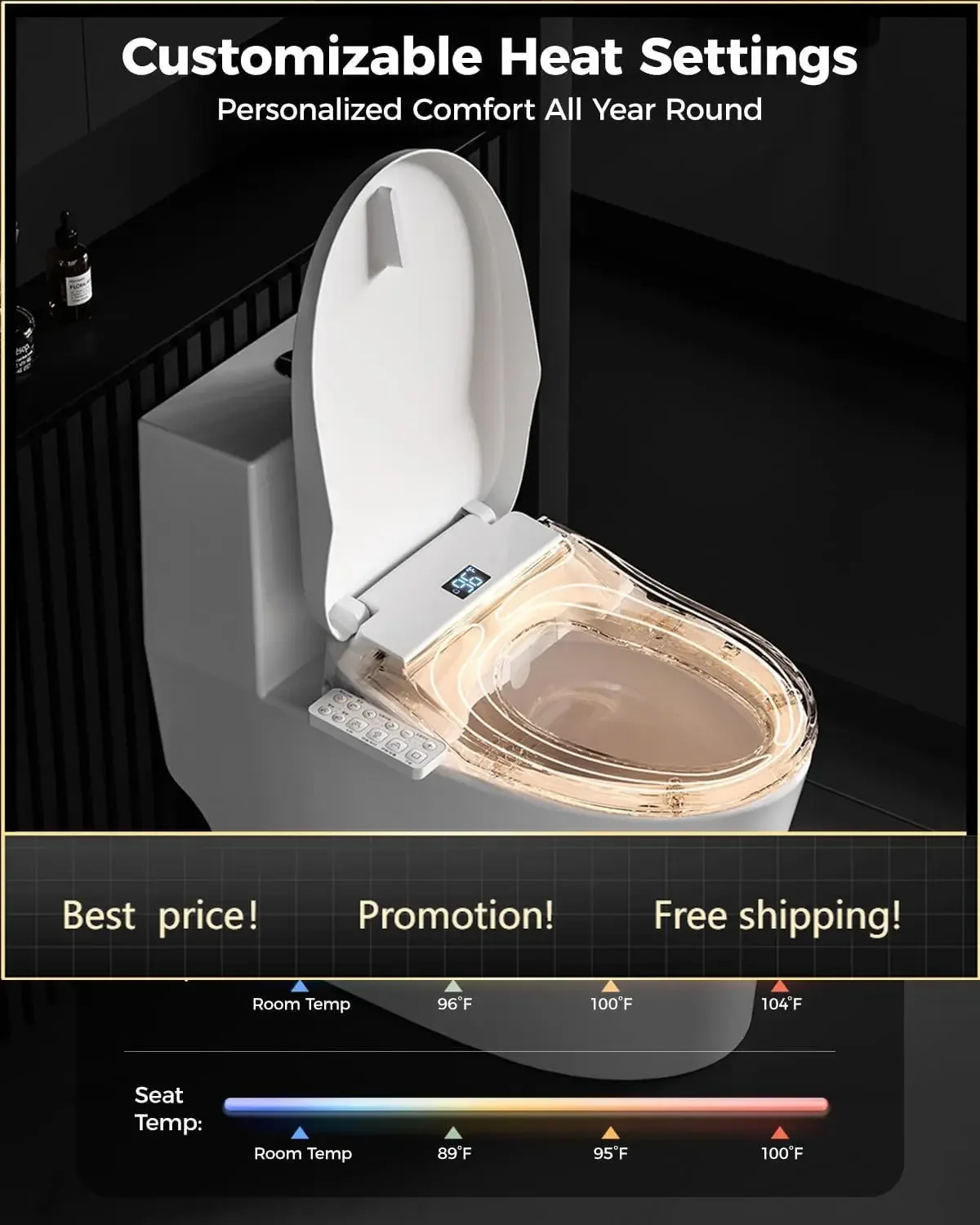 US Shipping BestsellerBestsellerBidet Toilet Seat Elongated, Electric Smart Heated Toilet Seat | Instant Warm Water & Dryer, Mul