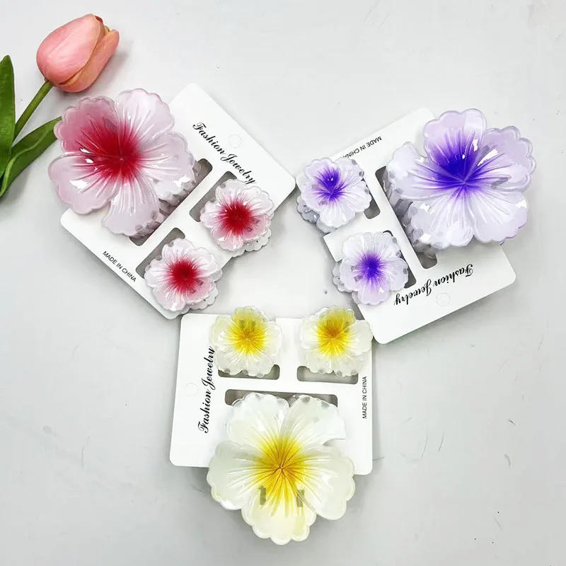 3 Buah Klip Cakar Rambut Bunga Gradien Warna-warni Korea Aksesori Rambut Jepit Rambut Klip Ekor Kuda Liburan Pantai Musim Panas Manis Wanita