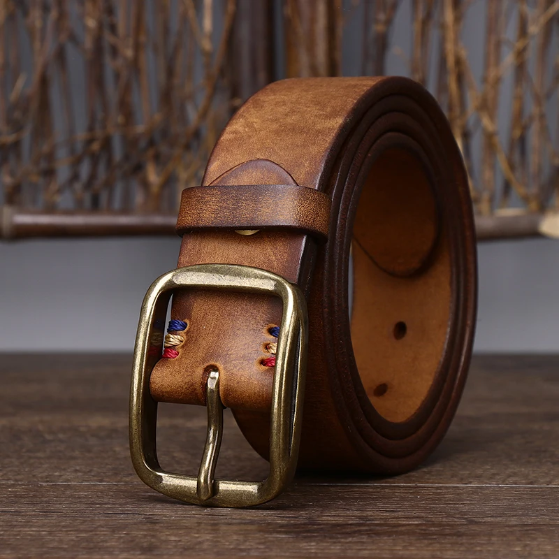 handmade-genuine-leather-belt-for-men-top-layer-copper-buckle-casual-style-leather-belt-for-youth-and-middle-aged-men
