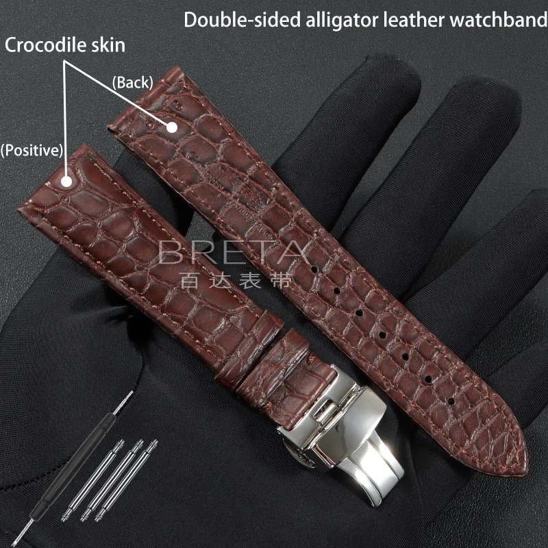 

Двусторонний ремешок для часов из кожи аллигатора для Patek Philippe Omega Rolex IWC, сменный ремешок для часов из крокодиловой кожи, аксессуары